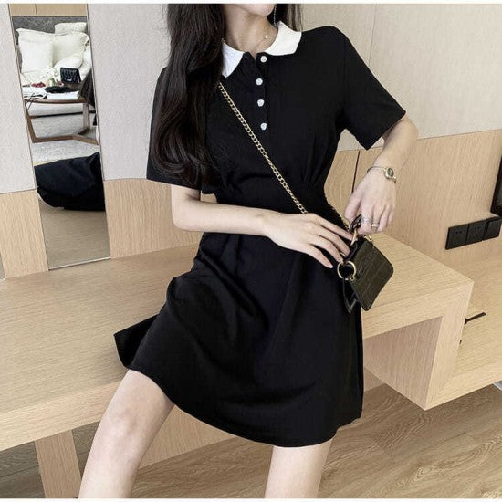 Women Skirt Dress - Women's Clothing Solid Color Soft Fabric Skirt Dress - Black