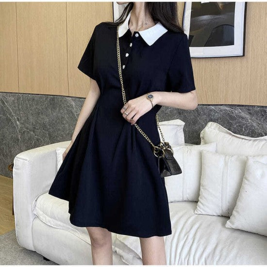 Women Skirt Dress - Women's Clothing Solid Color Soft Fabric Skirt Dress - Black