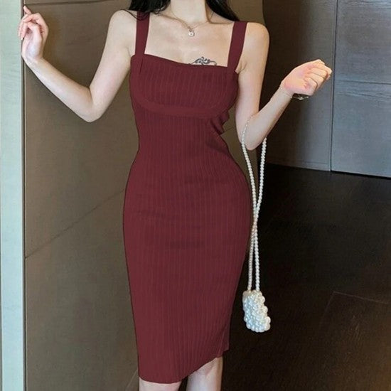 Women Sleeveless Cocktail Dress - New Style Women Dress Sleeveless Cocktail Dress For Beach Evening Party Square Neck Solid Color Mini Dress - Brown