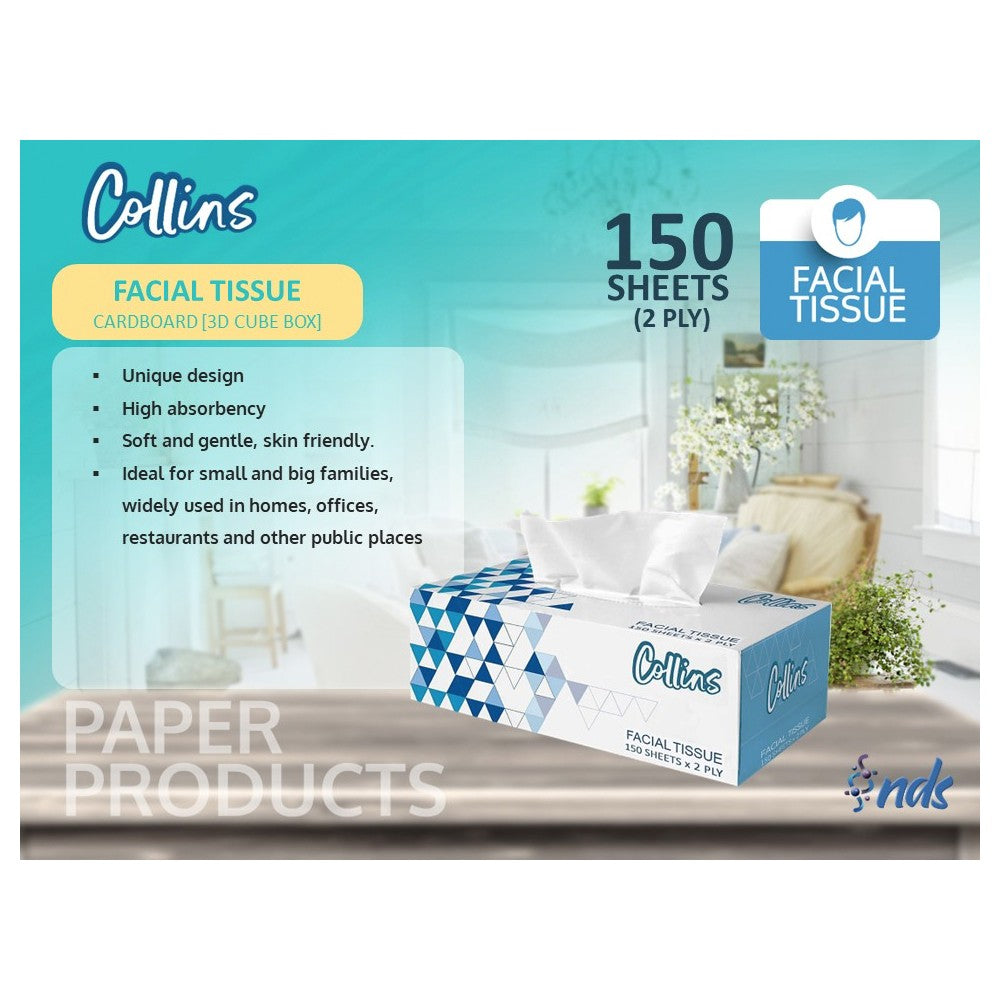 COLLINS Facial Tissue Box: 150 Sheets, 2-Ply Softness & Quality - Shop N Save