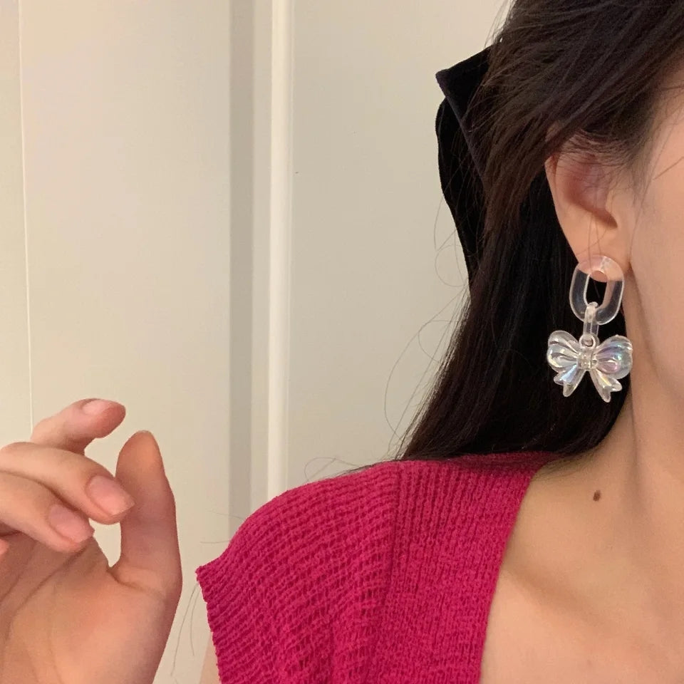 Summer Bow Knot Earrings: Transparent Resin, Cute Dangle Fashion - Shop N Save