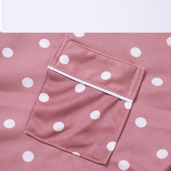 2Pcs Floral Printed Pajama Set - Solid Color Round Collar Neck Long Sleeves With Trouser Sleepwear For Women Nightwear - Barbie Pink
