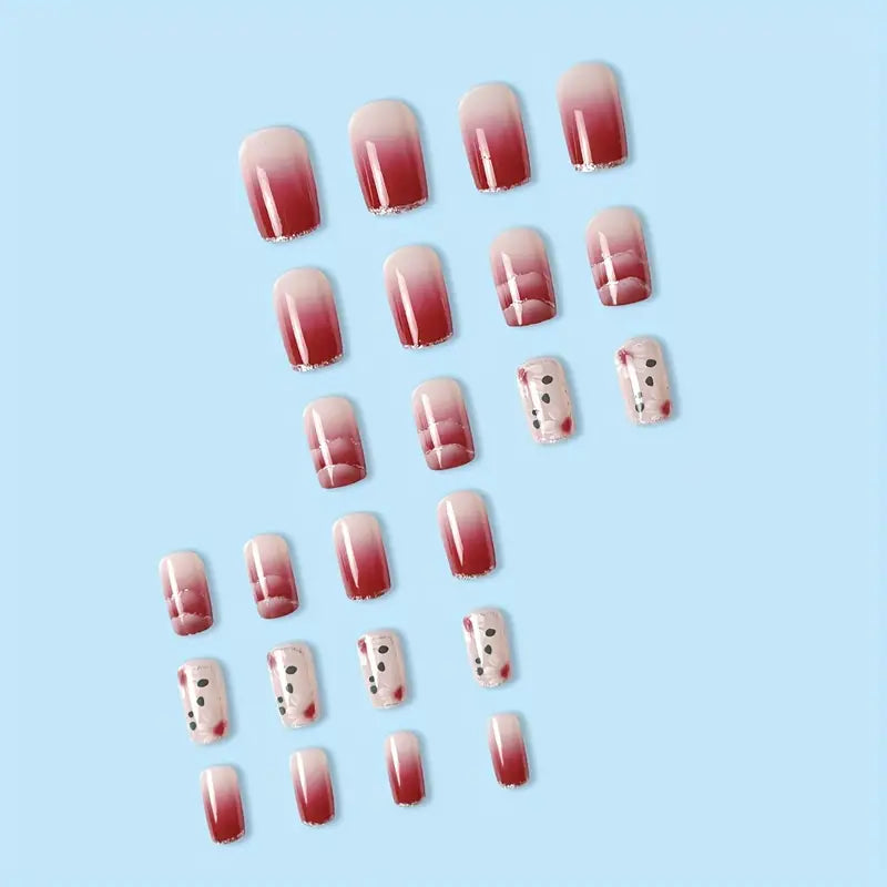 Red Camellia Square Press-On Nails - Glitter Edge, Reusable, Nail Art DIY - Shop N Save