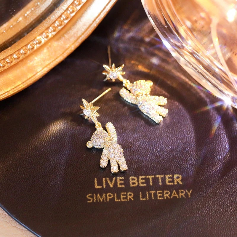 Bear Pendant Clip Earrings: Luxury Designer, Star Dangle, Christmas Gift - Shop N Save
