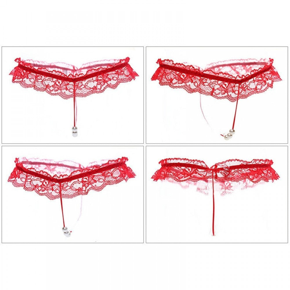 Hot Lingerie Lace Women G-String Low Waist Pearl Thongs - Red - Shop N Save