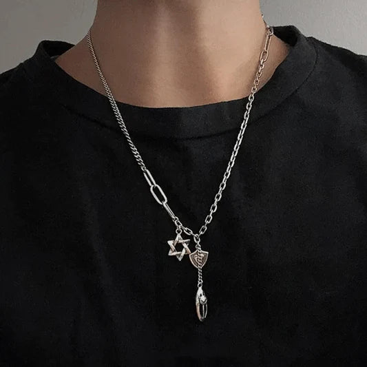 Hexagram Smiling Face Necklace - Sliver - Shop N Save