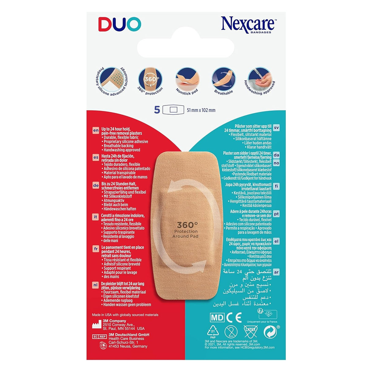 Nexcare™ DUO PLASTER MAXI, 51mm X 102mm, 5/PACK