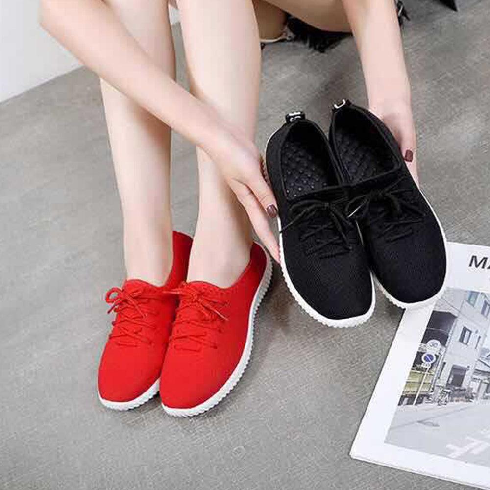 Mesh Lace-Up Sneakers for Women Lightweight Breathable Non-Slip Soft And Comfortable Shoes For Walking Running Jogging Exercise Gym and Outdoor Office Casual Shoes - Red