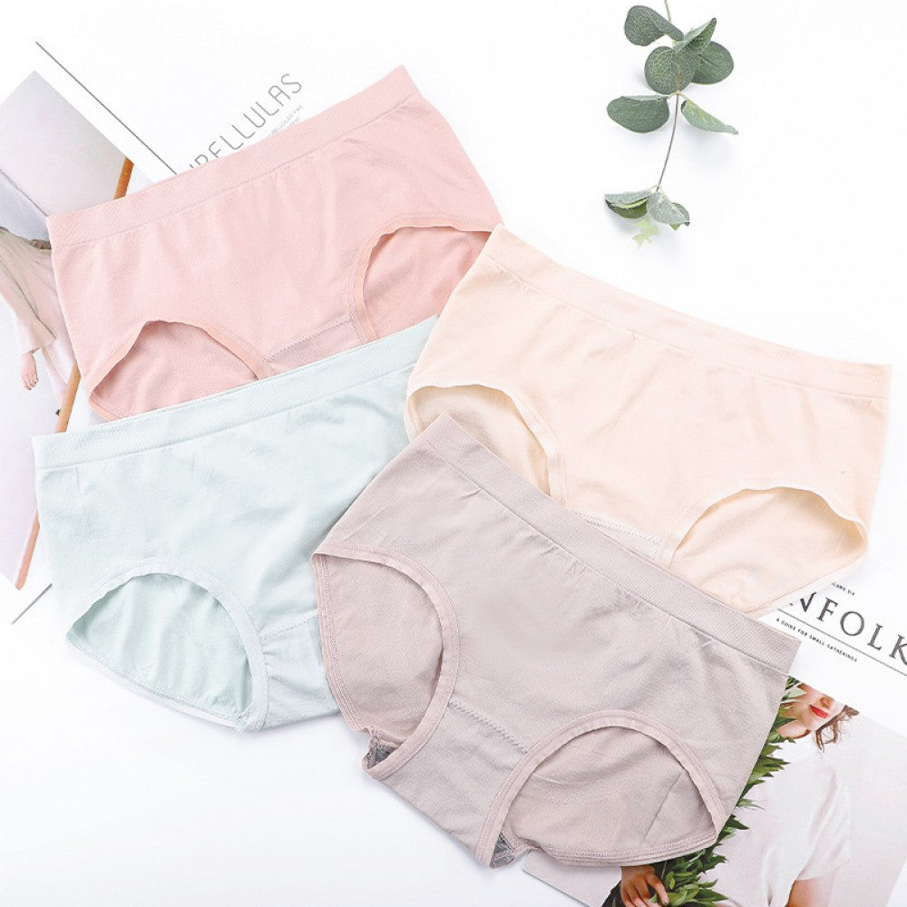 4 Pcs Cotton Underwear Antibacterial Mid Waist Panties - Multicolor - Shop N Save