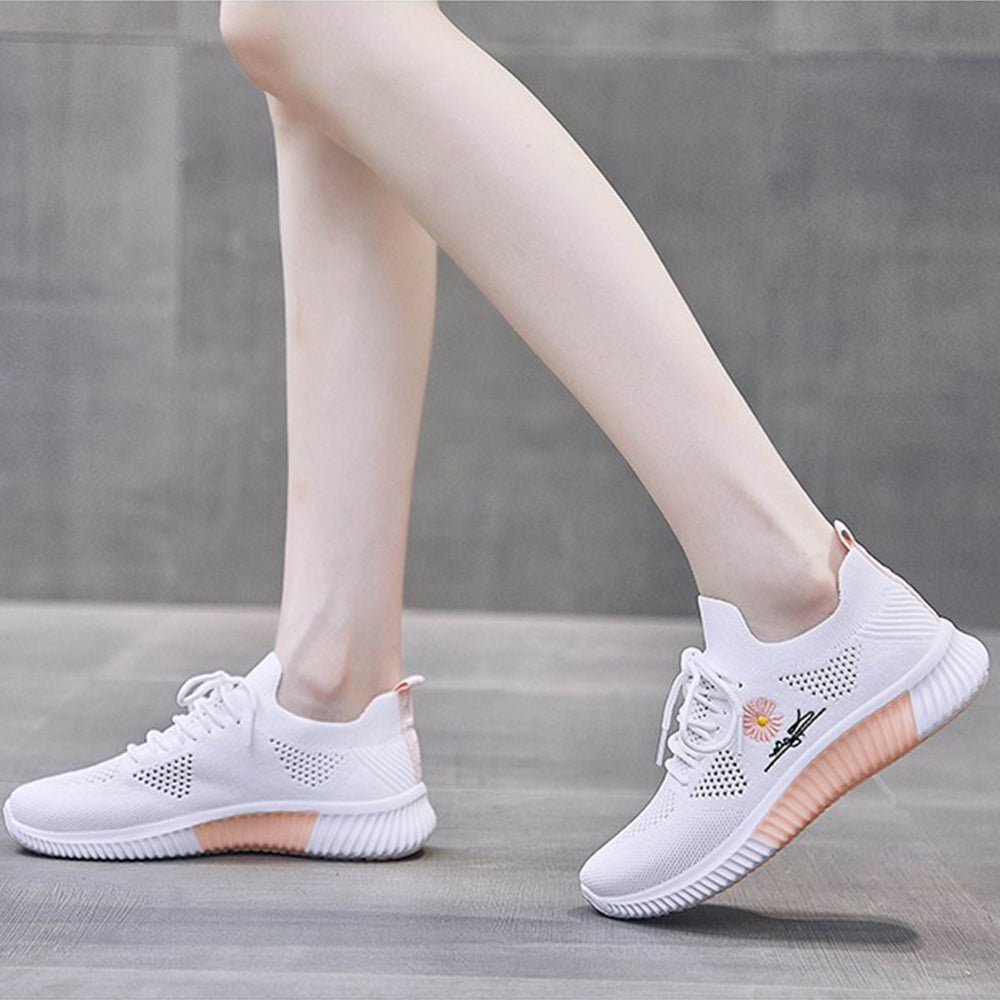 Mesh Lace-Up Sneakers for Women Lightweight Breathable Non-Slip Soft And Comfortable Shoes For Walking Running Jogging Exercise Gym and Outdoor Office Casual Shoes - White