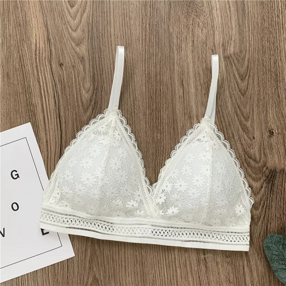 Classy Lace Underwear Suit V-Neck Hollow Out - White - Shop N Save