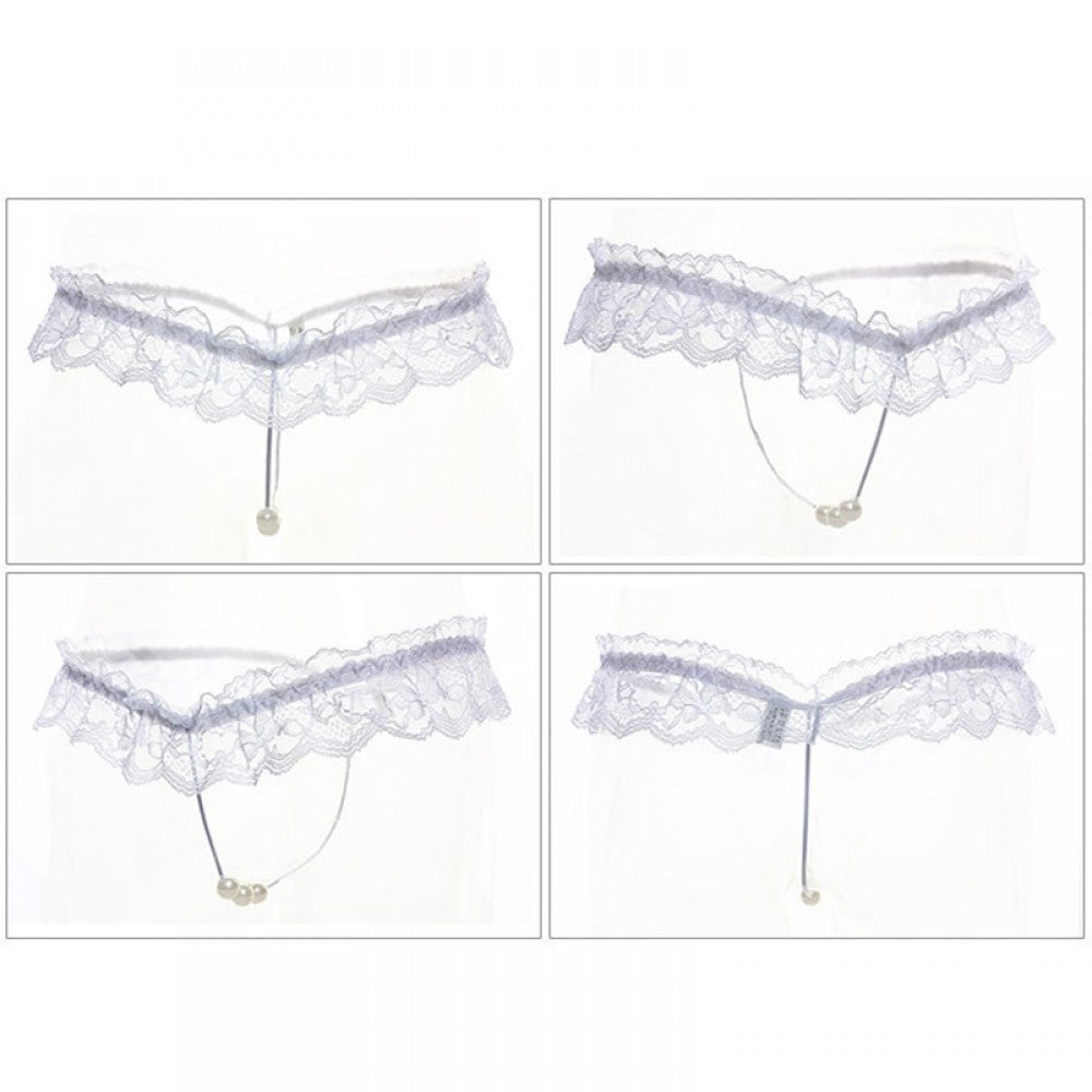 Hot Lingerie Lace Women G-String Low Waist Pearl Thongs - White - Shop N Save