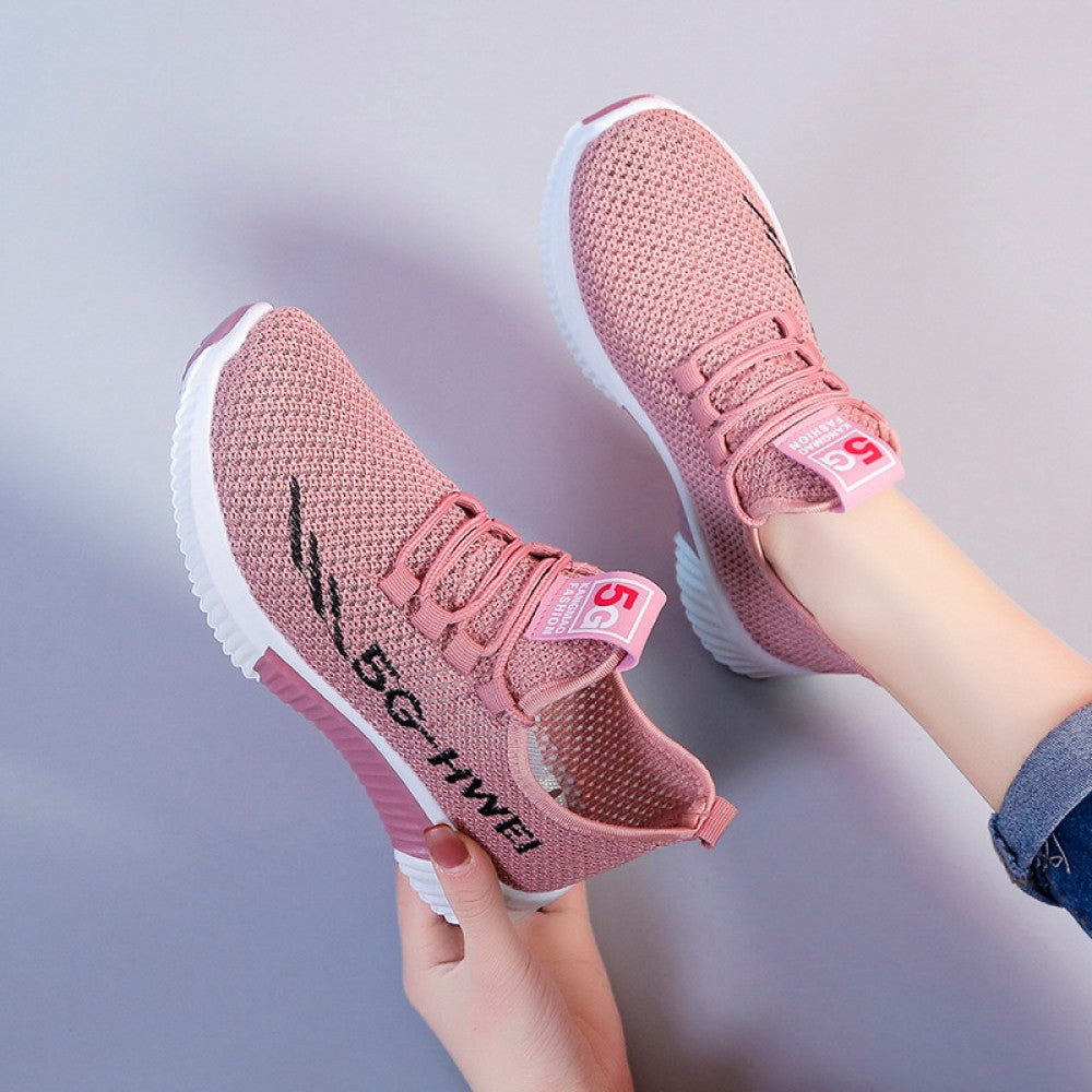 Mesh Lace-Up Sneakers for Women Lightweight Breathable Non-Slip Soft And Comfortable Shoes For Walking Running Jogging Exercise Gym and Outdoor Office Casual Shoes - Pink