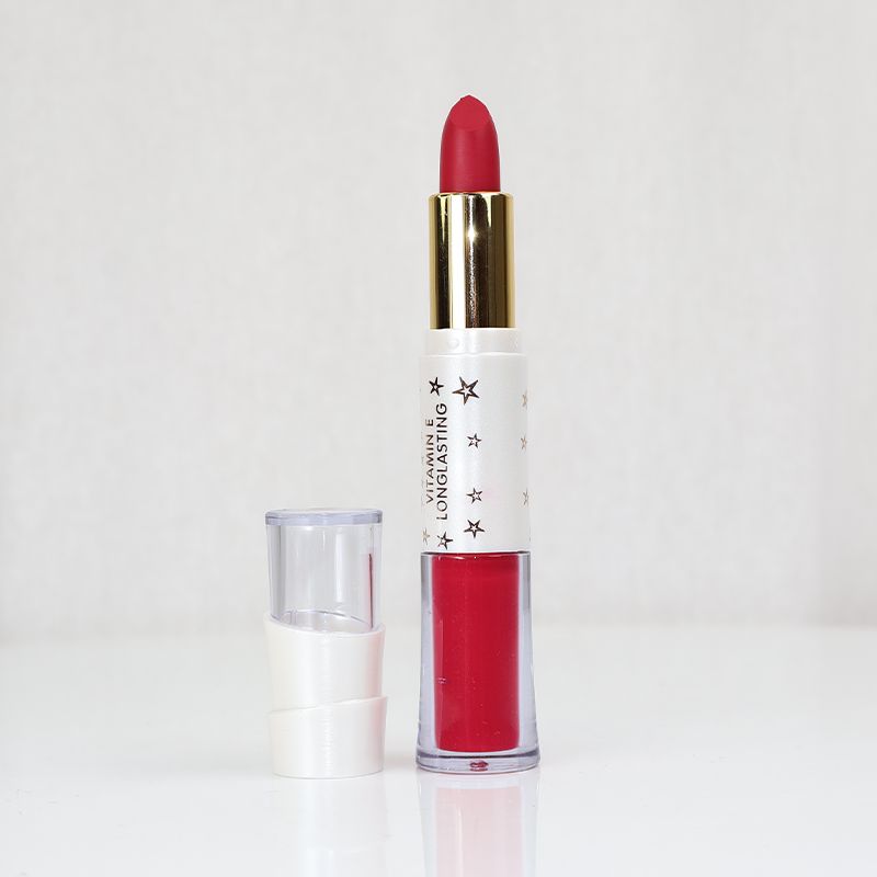 Romantic May 2 In 1 Lipstick And Lip Gloss Vitamin E Long Lasting - Hibiscus Red (3)