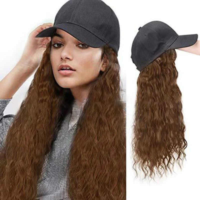 European and American foreign trade wig women's hat one-piece long curly peaked cap