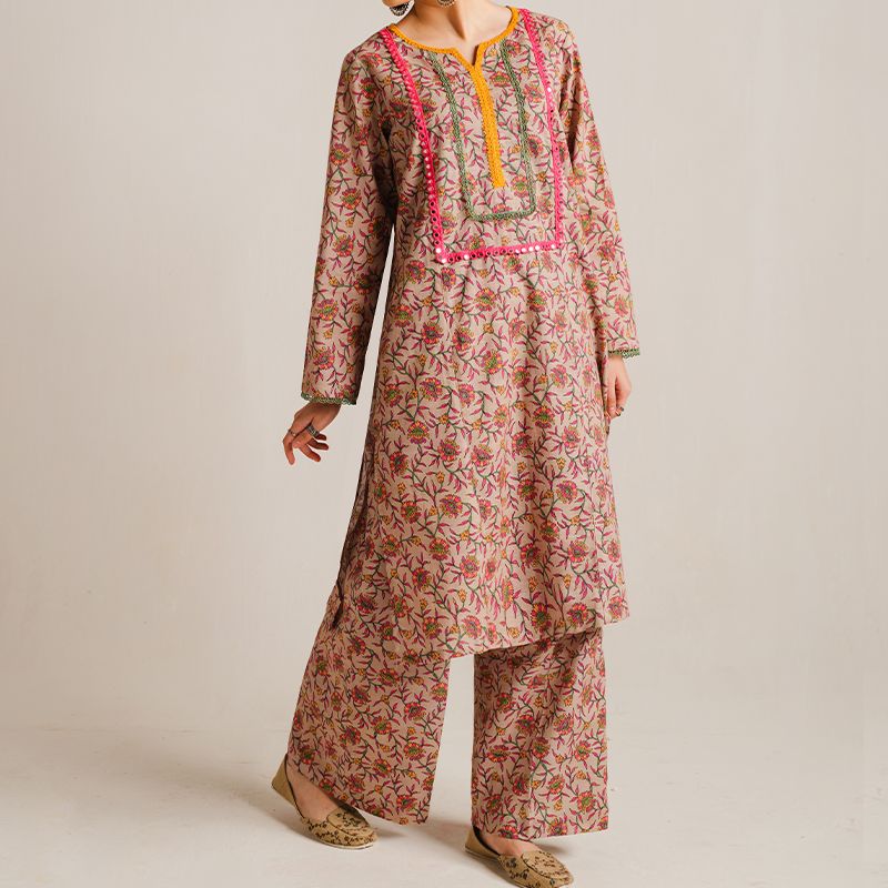 2 Piece Digital Print Kurti Salwar Set - Pure Cotton Collection Stylish Light Weight Cotton Fabric Suit Top Bottom Salwar Kameez Indian Pakistani Printed Suit For Casual Outdoor Dress - Multicolor - Shop N Save