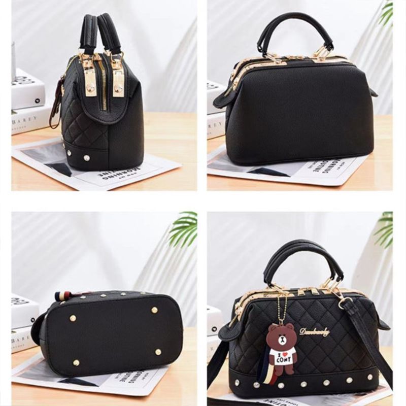 Black Geometric Quilted Handbag: Stylish, Tassel Detail, Versatile Charm - Shop N Save