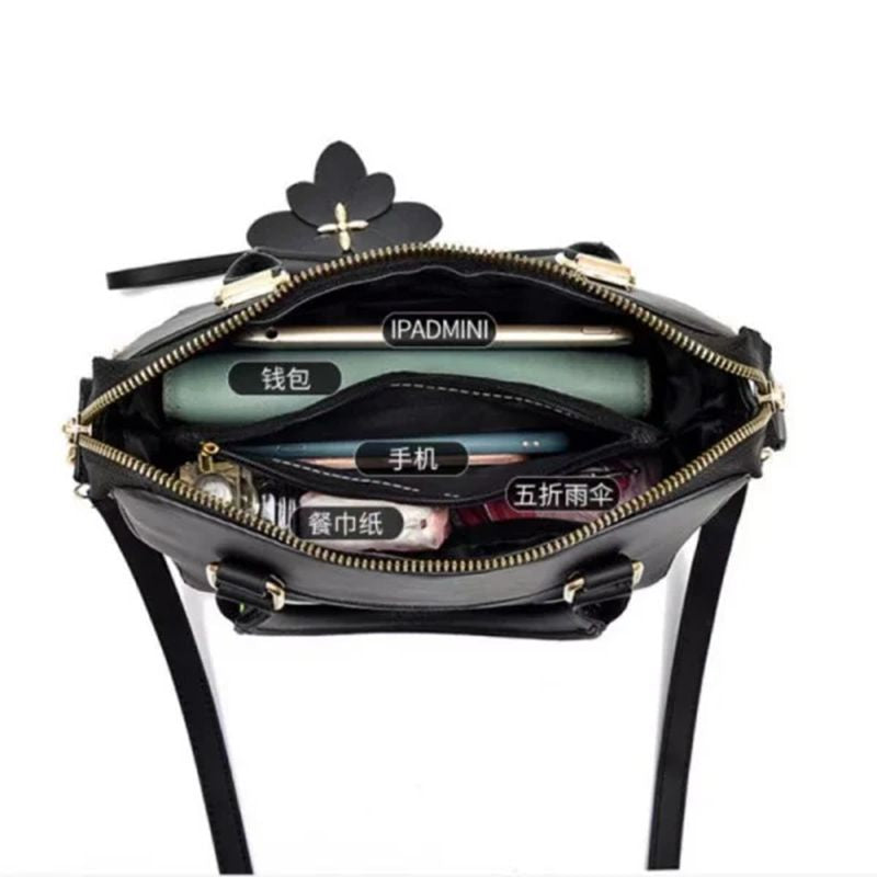 Black Floral Handbag: Chic Design, High Quality, Stylish Zipper Closure - Shop N Save