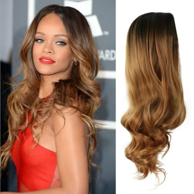 European & American Medium Parting Fiber Wigs: Gradient Color, Long Curly Hair, Big Waves