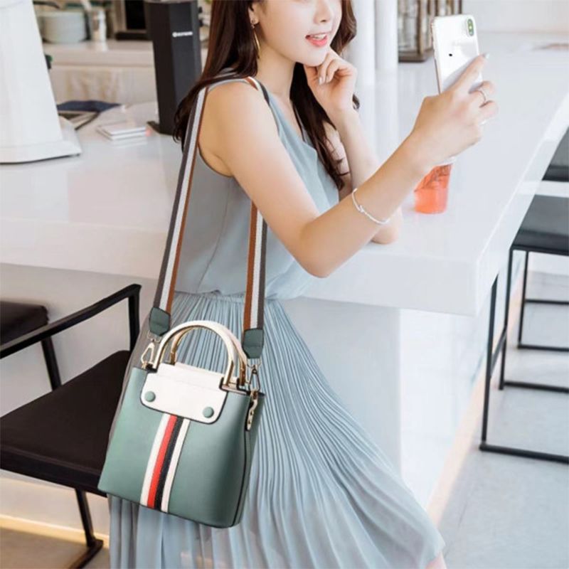 Green Lattice Handbag: Stylish, Casual, Striped Strap, Multiple Compartments - Shop N Save