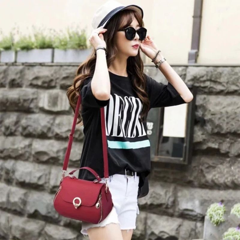 Wine Red PU Handbag: Adjustable Strap, Cute Flap-over, Stylish Chic - Shop N Save