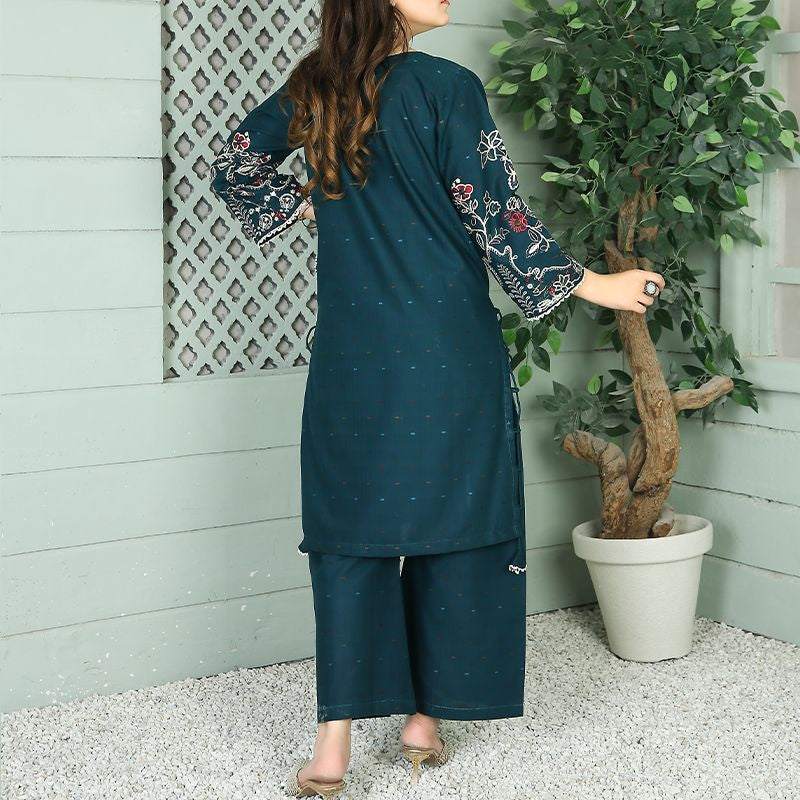 2 Piece Kurti Salwar Embroidery Set - Pure Cotton Collection Stylish Solid Color Light Weight Cotton Fabric Suit Top Bottom Salwar Kameez Indian Pakistani Embroidered Suit For Event Party Outdoor Dress - Dark Blue - Shop N Save
