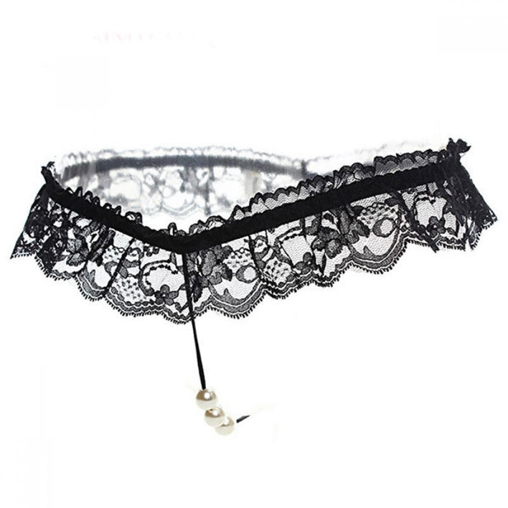 Hot Lingerie Lace Women G-String Low Waist Pearl Thongs - Black - Shop N Save