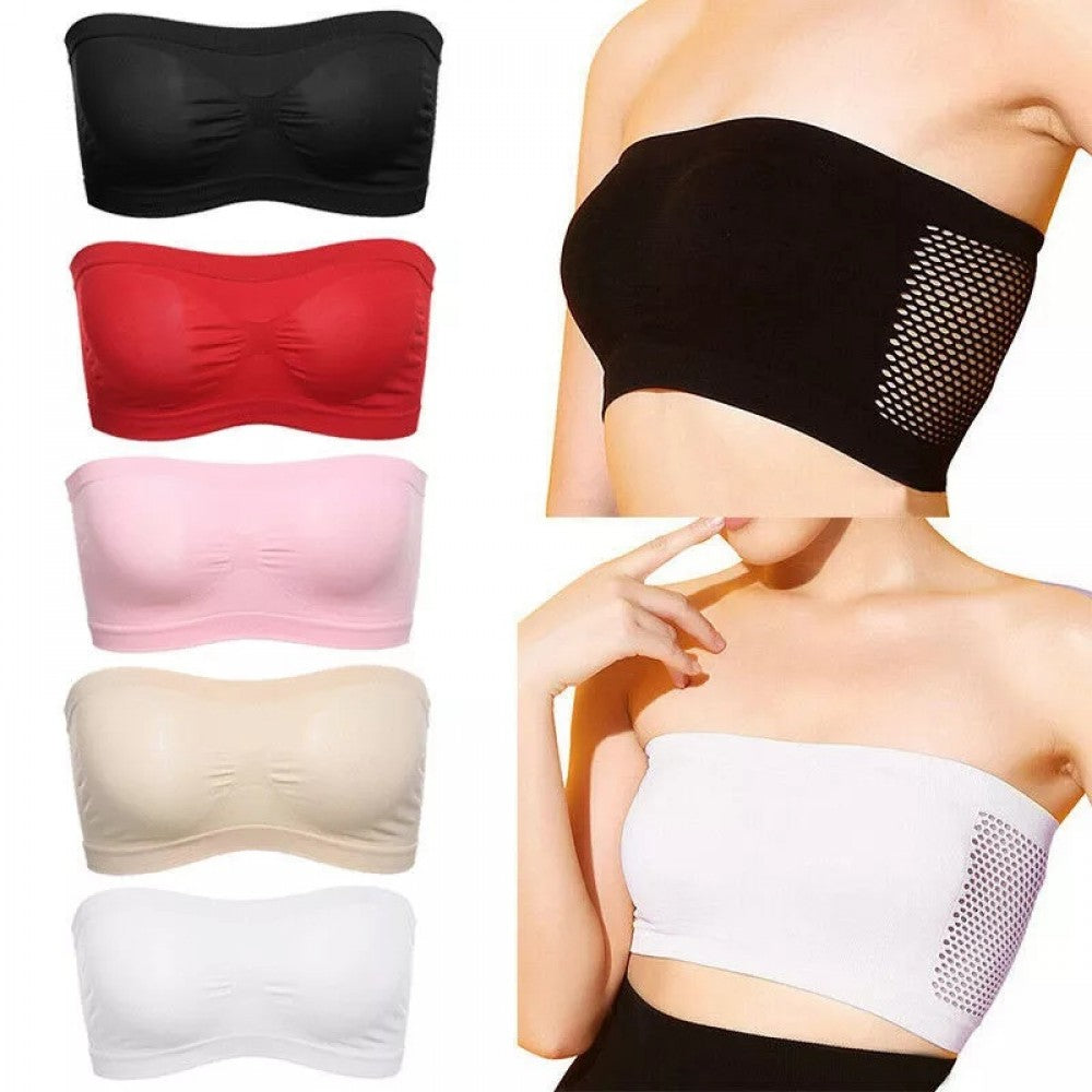 New Breathable Mesh Tube Bra Strapless Crop Top - White - Shop N Save