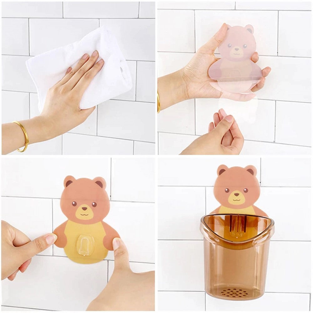 Bear Wall Mounted Toothbrush Holder Cup - Brown
