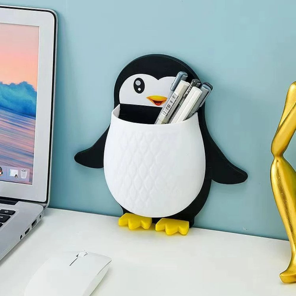 Penguin Shape Multifunctional Storage Holder Wall Mount - Black