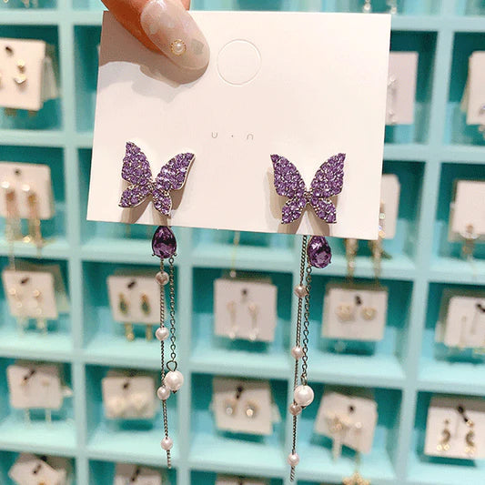 Butterfly Engraved Party Wear Trending Earrings - Purple - Shop N Save