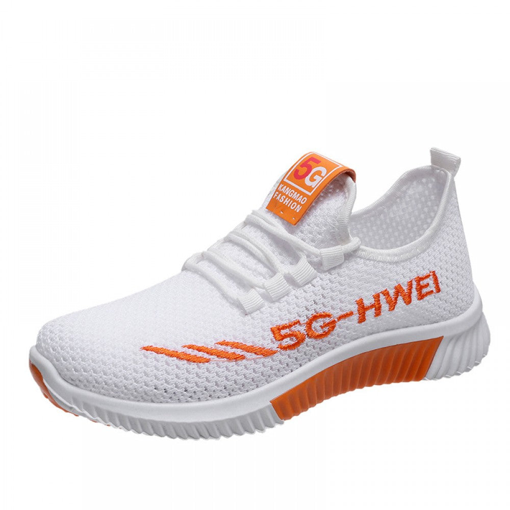 Mesh Lace-Up Sneakers for Men And Women Lightweight Breathable Non-Slip Soft And Comfortable Shoes For Walking Running Jogging Exercise Gym and Outdoor Office Shoes - Orange White
