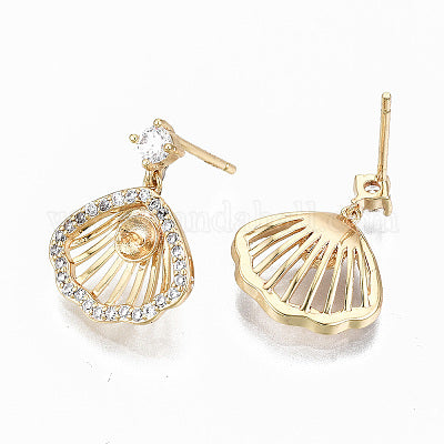 Hollow Brass CZ Earring Findings: Shell Shape for Drilled Beads - Shop N Save