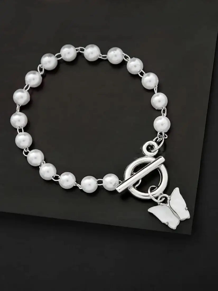 Pinapes White Pearl Butterfly Bracelet: Exclusive Beaded Elegance - Shop N Save