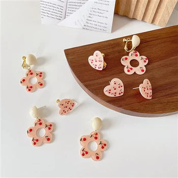 Cherry Flowers Lovely Earrings - Pink