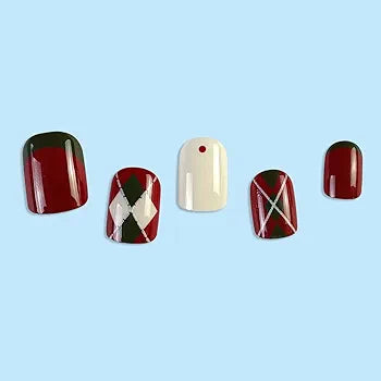 Short Square Press-On Nails - White, Red, Green, Full Coverage, Nail Glue, Acrylic for Women - Shop N Save