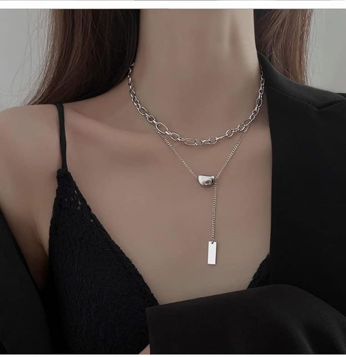 Jude Jewelers Stainless Collar: Double Chain, Bean Charm Necklace - Shop N Save