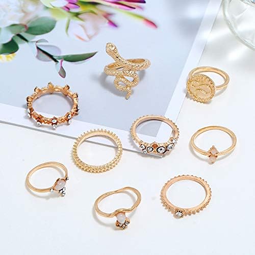 Gold Snake Ring Set - Boho Rhinestone Stackable Vintage Rings - Shop N Save
