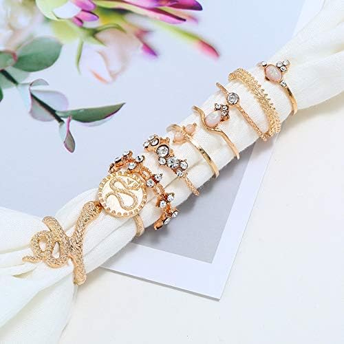 Gold Snake Ring Set - Boho Rhinestone Stackable Vintage Rings - Shop N Save