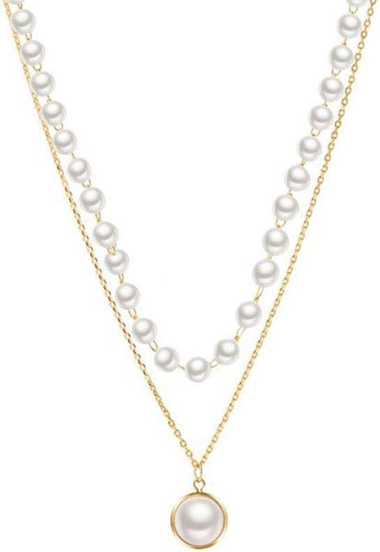 Aluinn Double Pearl Choker: Layered Gold Chain Pendant Necklace for Women - Shop N Save