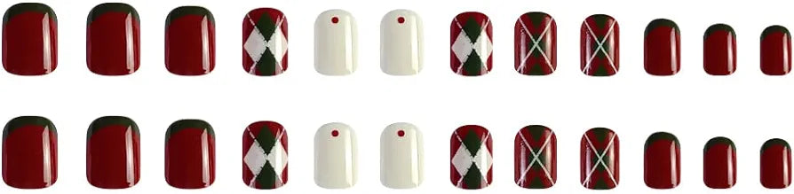Short Square Press-On Nails - White, Red, Green, Full Coverage, Nail Glue, Acrylic for Women - Shop N Save
