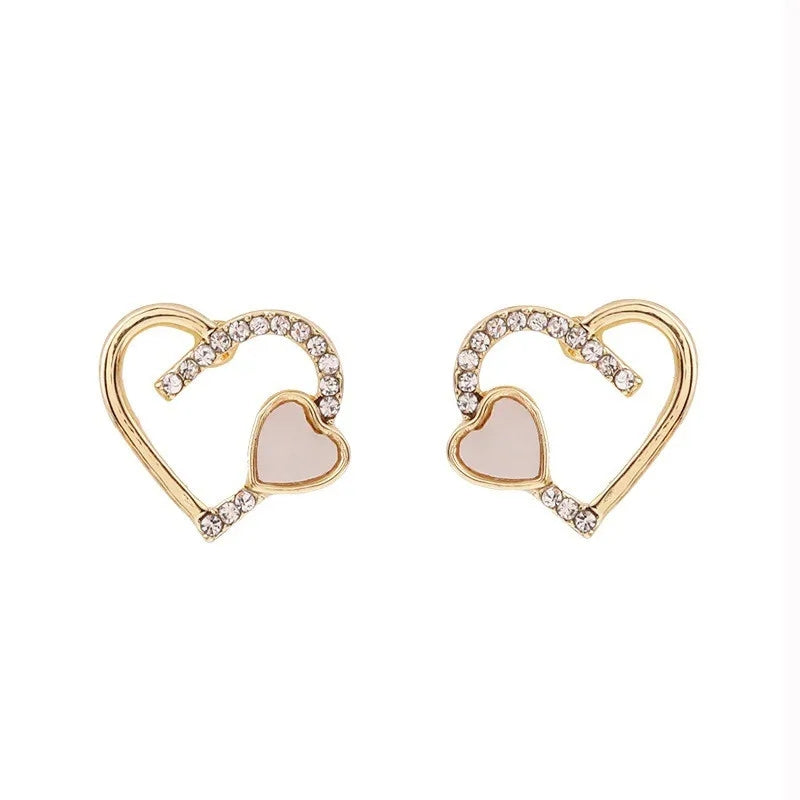 Double Heart Studs: Exquisite Zircon Wedding Earrings for Women - Shop N Save