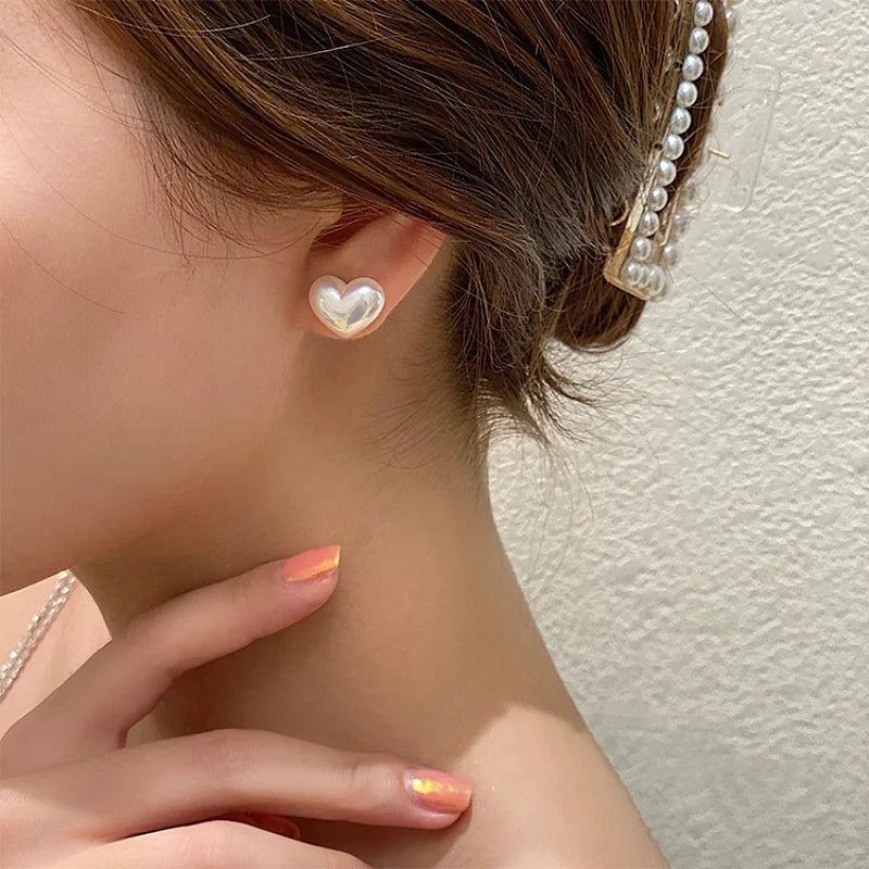Heart Pearl Earrings: Cute, Elegant, Fashionable Studs for Women - Shop N Save
