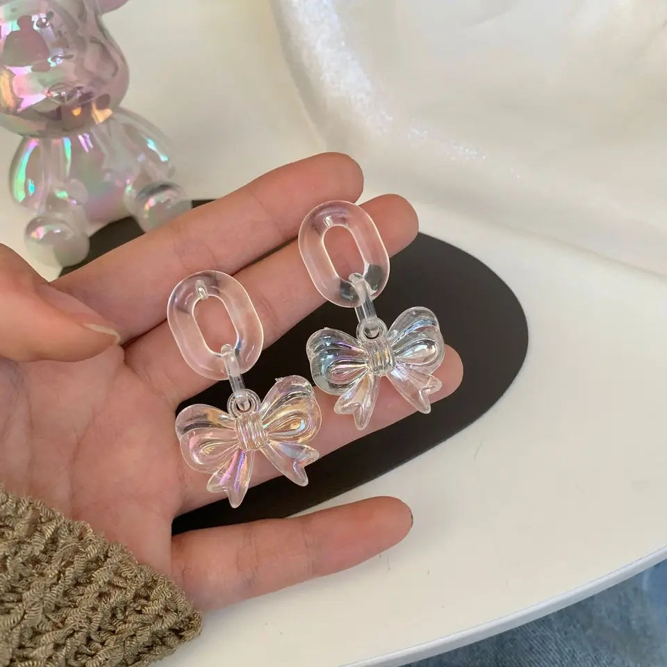 Summer Bow Knot Earrings: Transparent Resin, Cute Dangle Fashion - Shop N Save