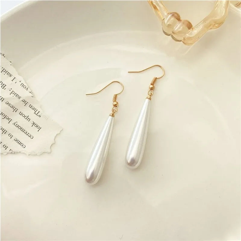 Simulated Pearl Drop Earrings: Long Wedding Pendant Design - Shop N Save