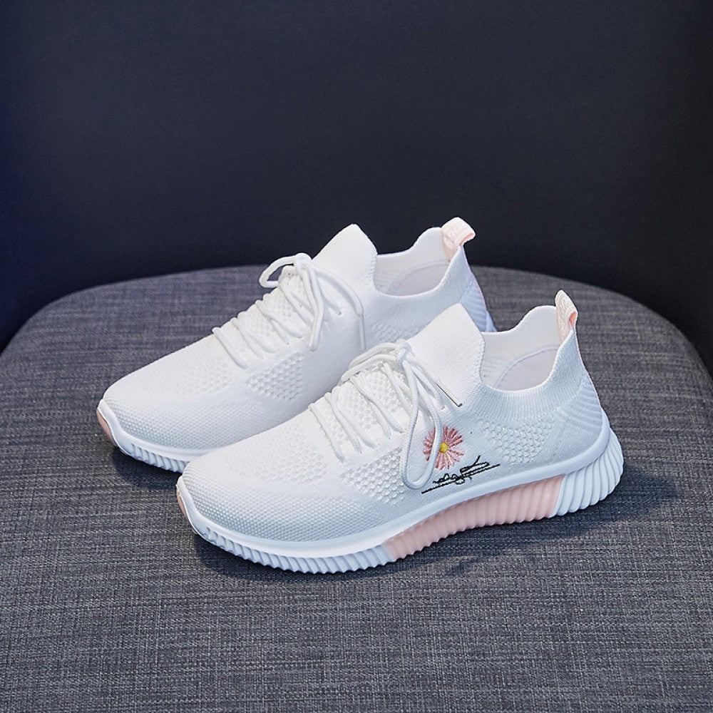 Mesh Lace-Up Sneakers for Women Lightweight Breathable Non-Slip Soft And Comfortable Shoes For Walking Running Jogging Exercise Gym and Outdoor Office Casual Shoes - White