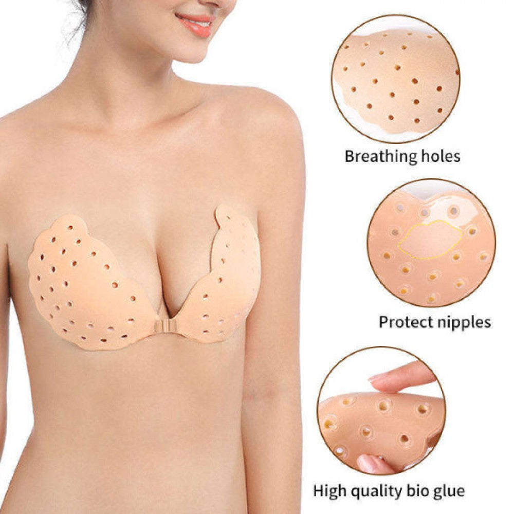 Self Adhesive Breathable Strapless Silicone Bra - Black - Shop N Save