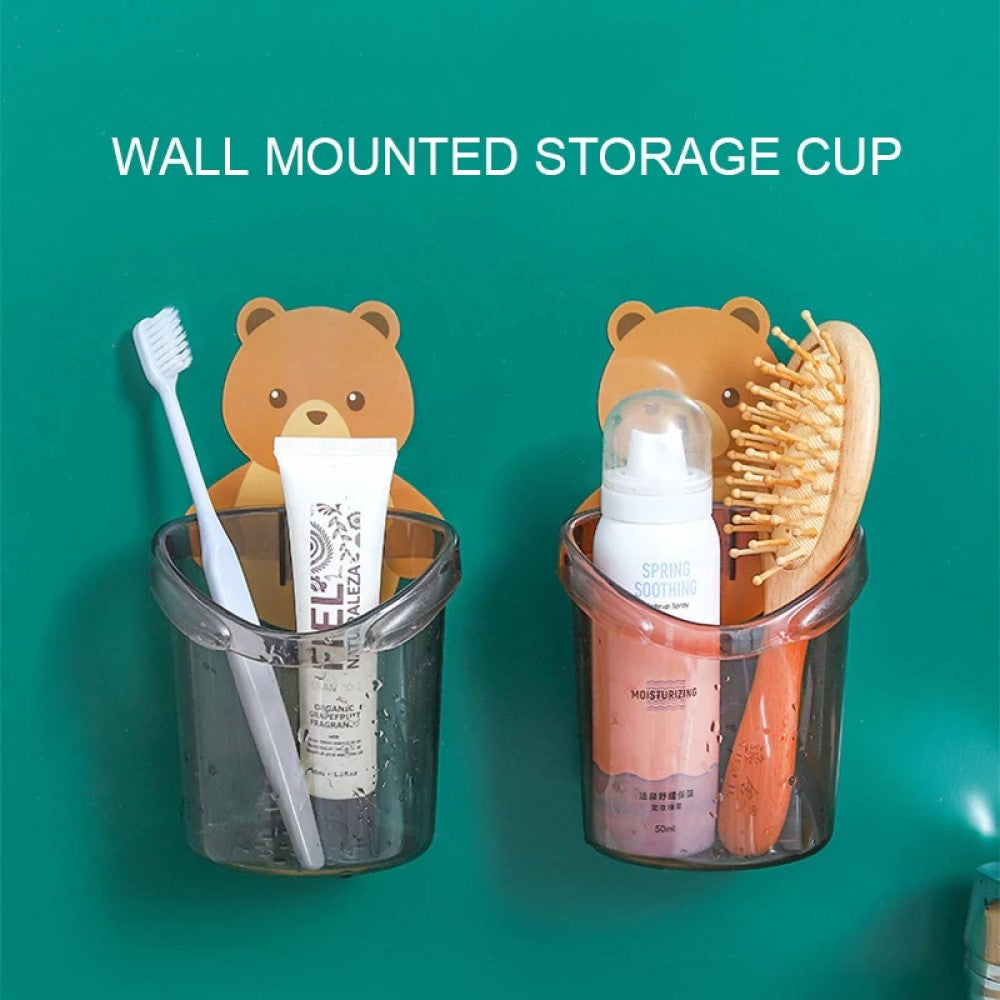 Bear Wall Mounted Toothbrush Holder Cup - Brown