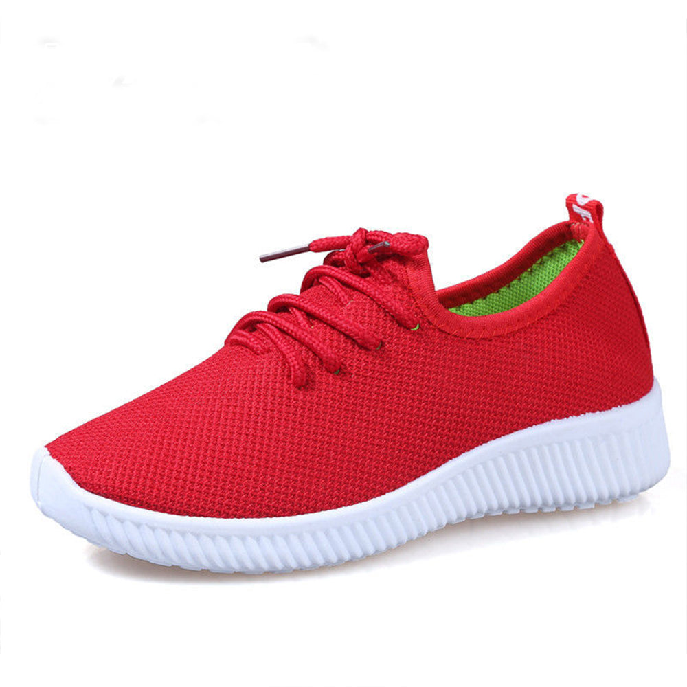 Mesh Lace-Up Sneakers for Women Lightweight Breathable Non-Slip Soft And Comfortable Shoes For Walking Running Jogging Exercise Gym and Outdoor Office Casual Shoes - Red