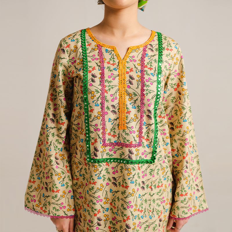 2 Piece Digital Print Kurti Salwar Set - Pure Cotton Collection Stylish Light Weight Cotton Fabric Suit Top Bottom Salwar Kameez Indian Pakistani Printed Suit For Casual Outdoor Dress - Multicolor - Shop N Save